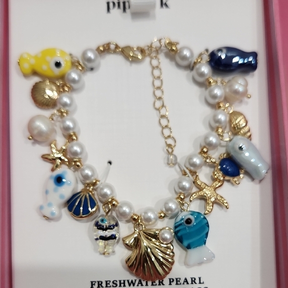 🔹️Piper K🔹 Nautical Shell Fish Ocean  Freshwater Glass Pearl Charm Bracelet ✨️ - Picture 3 of 7